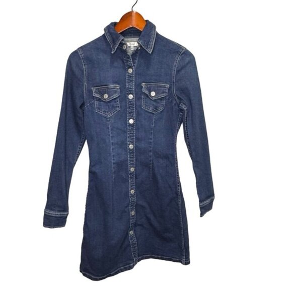 Dex Denim Long Sleeve Button Down Mini Dress Size XS - Picture 2 of 10